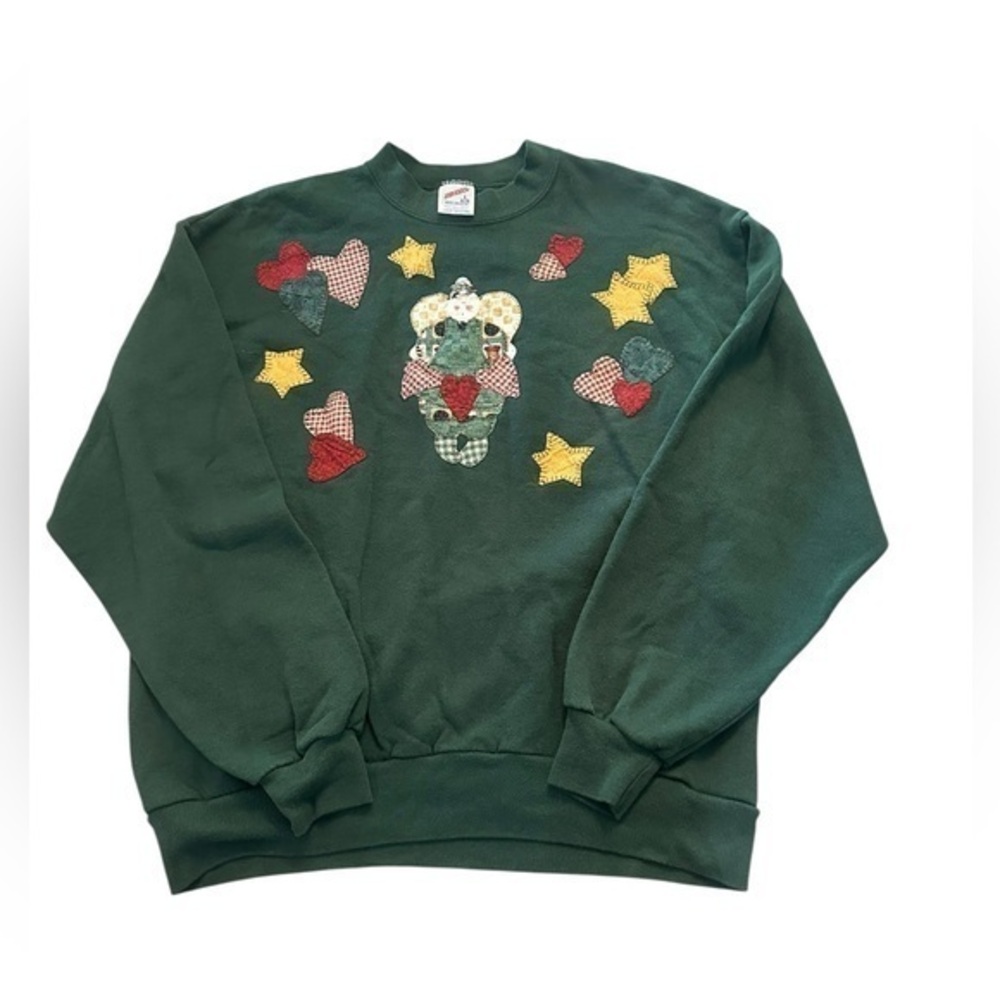 Vintage Jerzees Granny Patchwork Crewneck Sweatshirt - Womens Large - Green